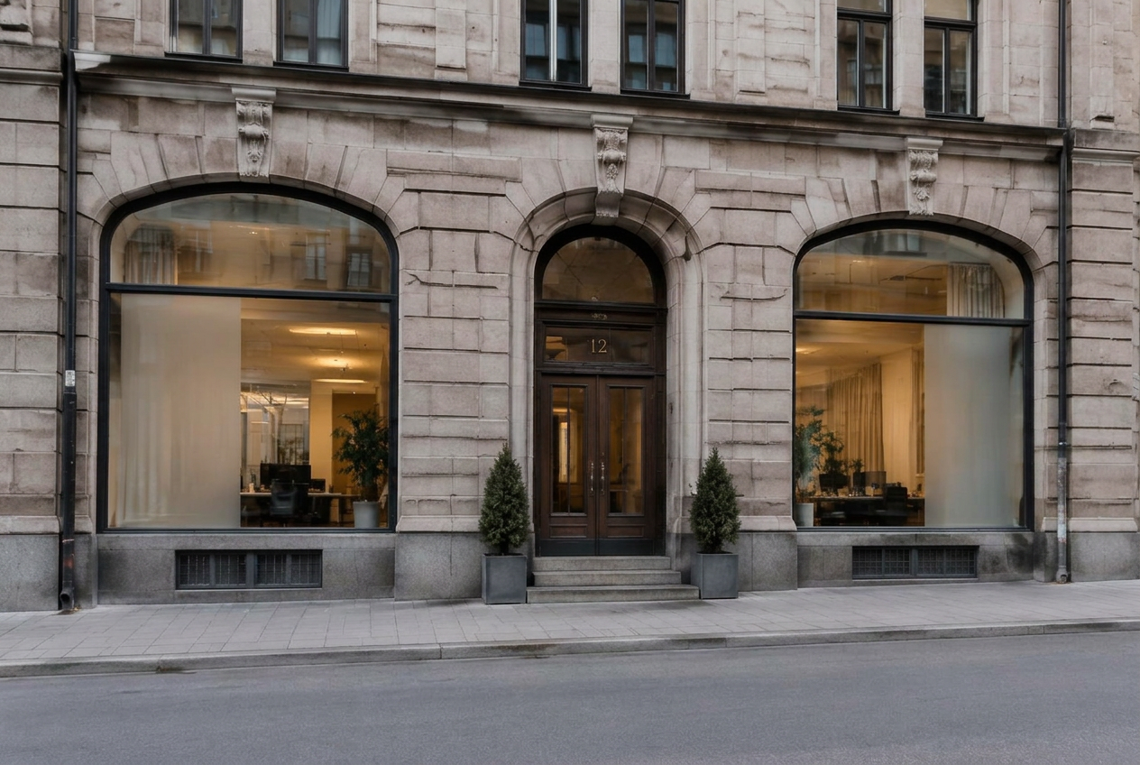 Entré till en kontorsfastighet i Stockholms innerstad